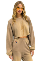 BOLT STITCH CROPPED CREW SWEATSHIRT RELAXED - FADED TAN