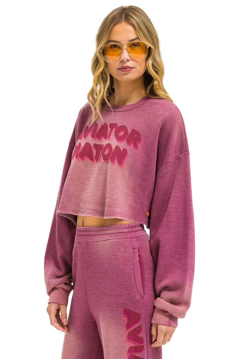 AN 3D CROPPED CREW SWEATSHIRT RELAXED - FADED BERRY