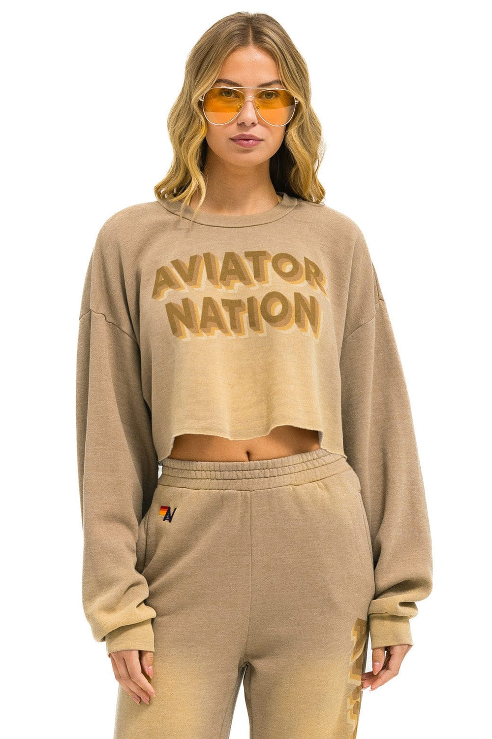 AN 3D CROPPED CREW SWEATSHIRT RELAXED - FADED TAN