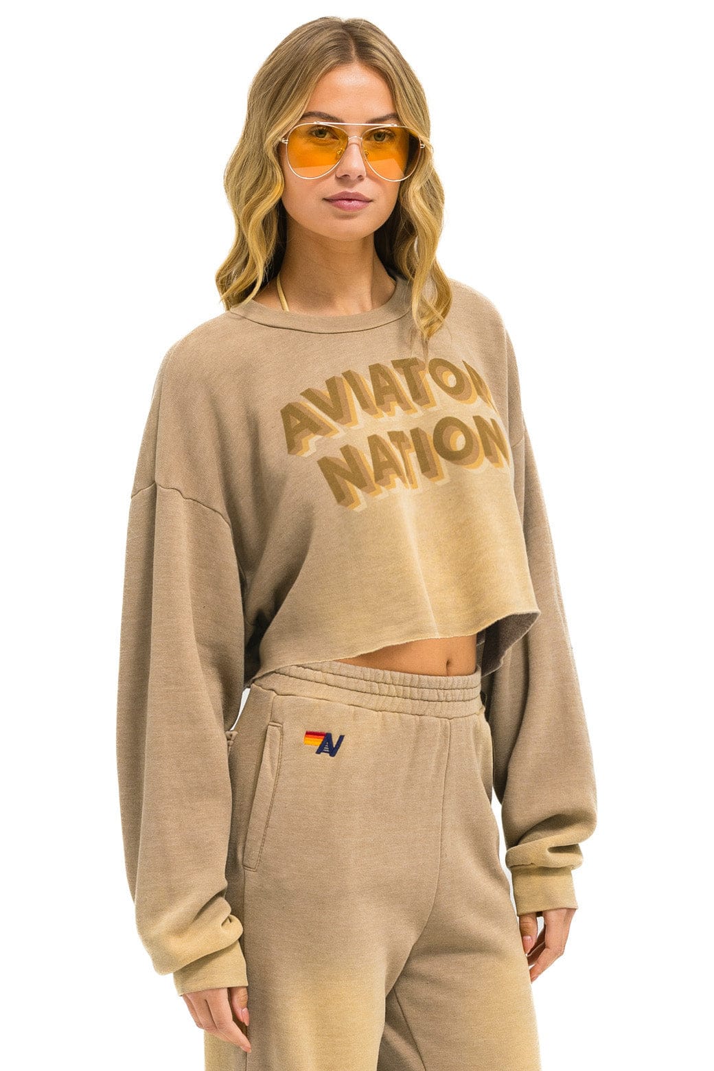 AN 3D CROPPED CREW SWEATSHIRT RELAXED - FADED TAN