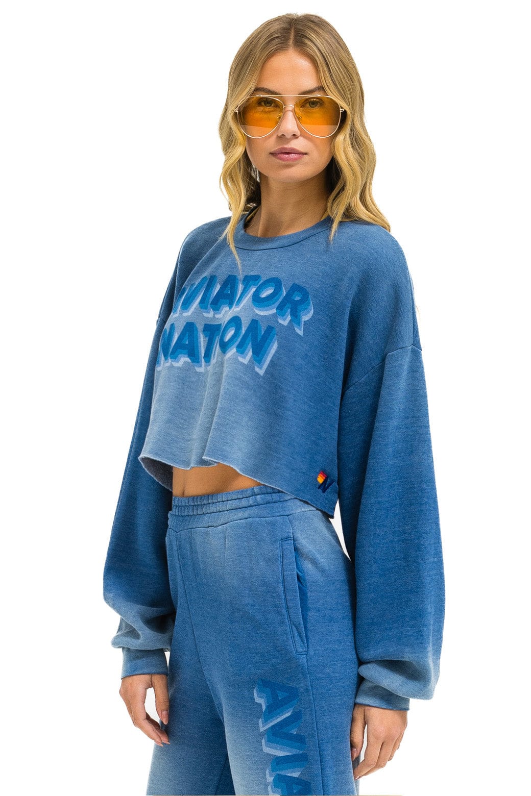 AN 3D CROPPED CREW SWEATSHIRT RELAXED - FADED WATER