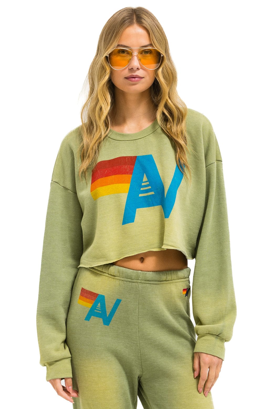VINTAGE LOGO CROPPED CREW SWEATSHIRT RELAXED - FADED ARMY