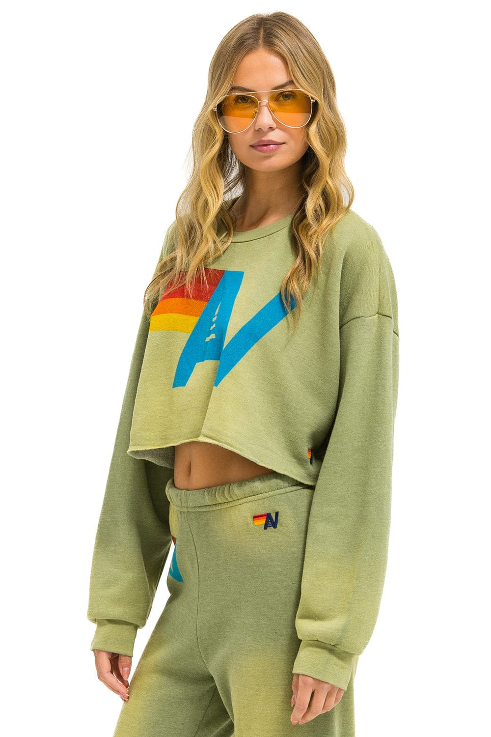 VINTAGE LOGO CROPPED CREW SWEATSHIRT RELAXED - FADED ARMY