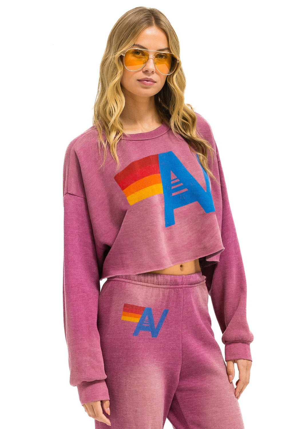 VINTAGE LOGO CROPPED CREW SWEATSHIRT RELAXED - FADED BERRY