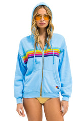 5 STRIPE RELAXED ZIP HOODIE - SKY // RAINBOW