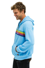 5 STRIPE RELAXED ZIP HOODIE - SKY // RAINBOW
