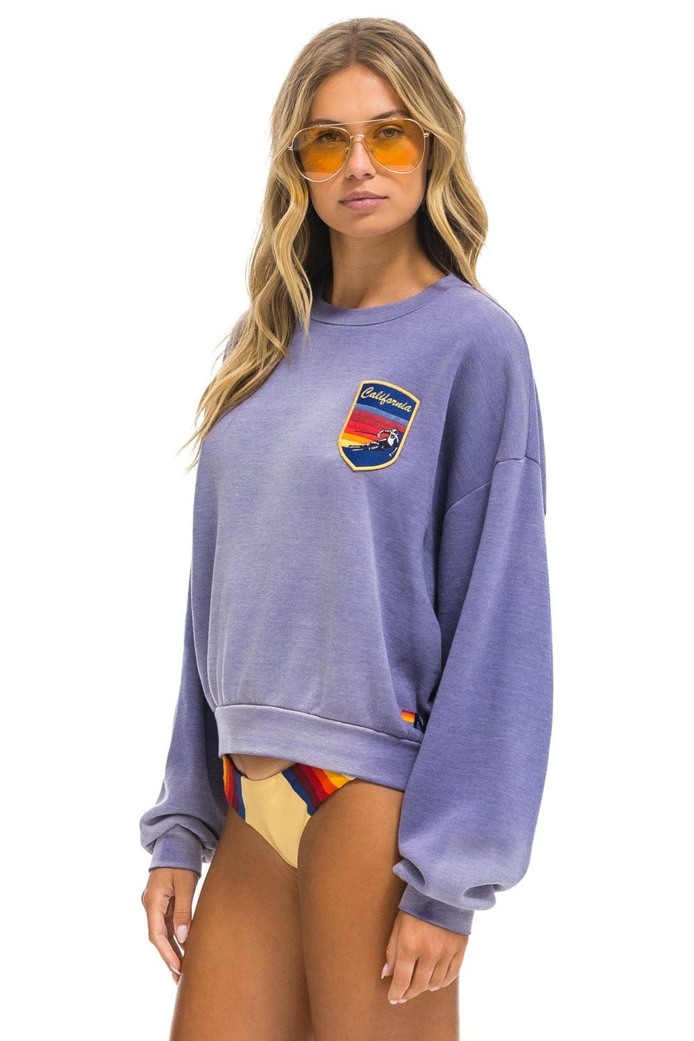CALIFORNIA SKIER PATCH RELAXED CREW SWEATSHIRT - FADED GRAPE