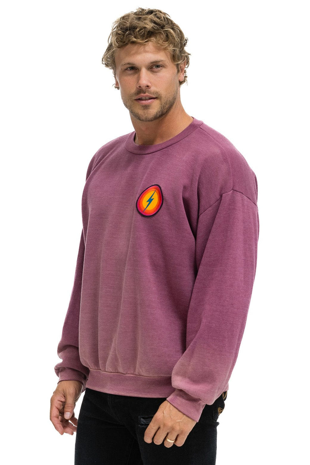BOLT BULLSEYE PATCH RELAXED CREW SWEATSHIRT - FADED BERRY