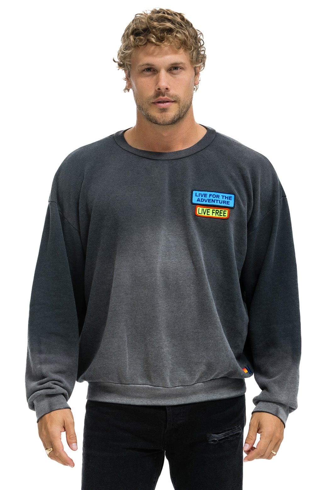 LIVE FREE + ADVENTURE PATCH RELAXED CREW SWEATSHIRT - FADED SMOKE
