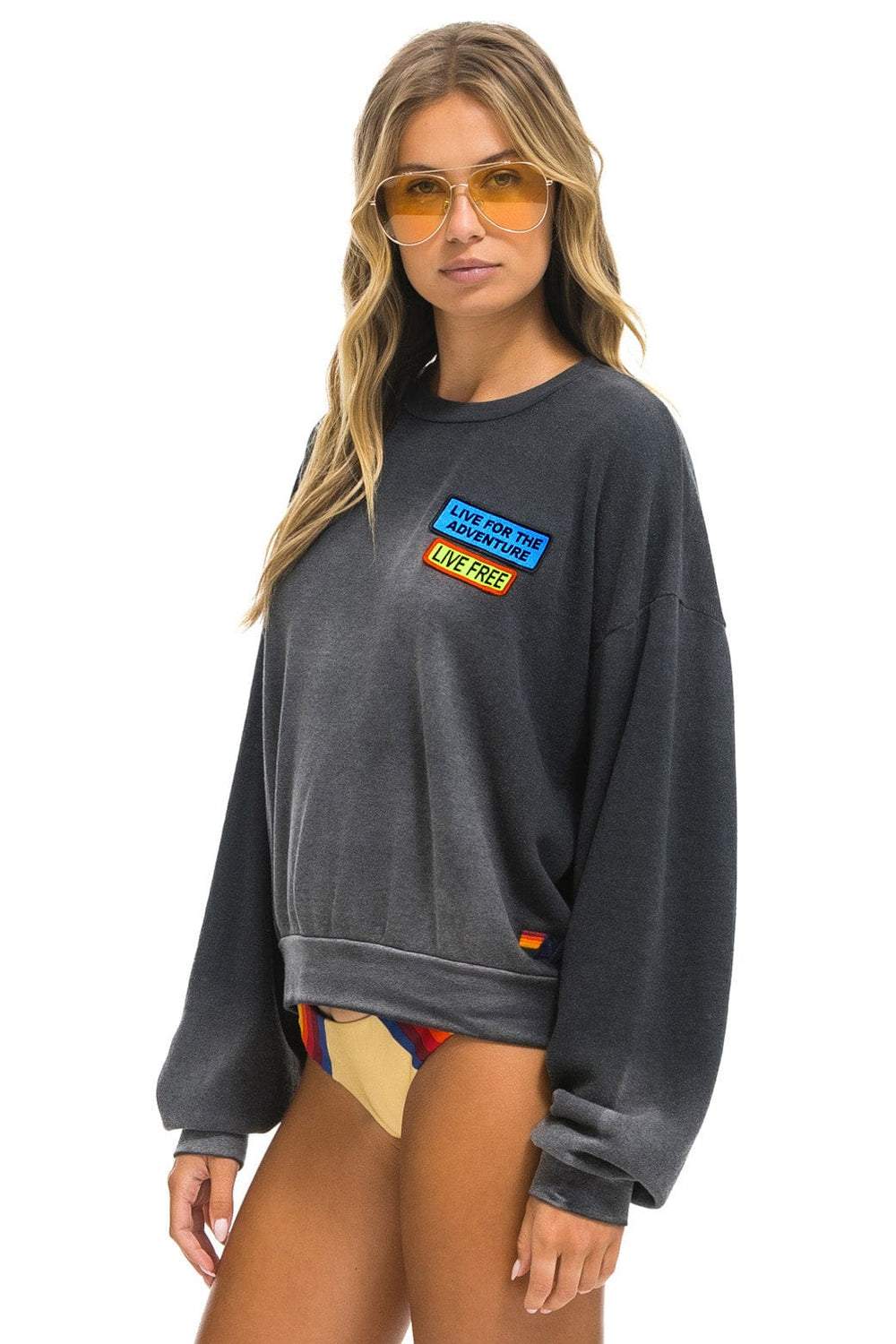 LIVE FREE + ADVENTURE PATCH RELAXED CREW SWEATSHIRT - FADED SMOKE