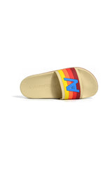 AVIATOR NATION LOGO RAINBOW 4 STRIPE SLIDES - VINTAGE WHITE