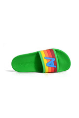 MEMBER EXCLUSIVE LOGO RAINBOW 4 STRIPE SLIDES - KELLY GREEN
