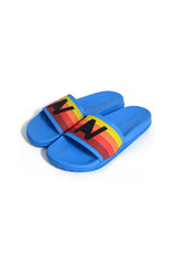 AVIATOR NATION LOGO RAINBOW 4 STRIPE SLIDES - OCEAN BLUE