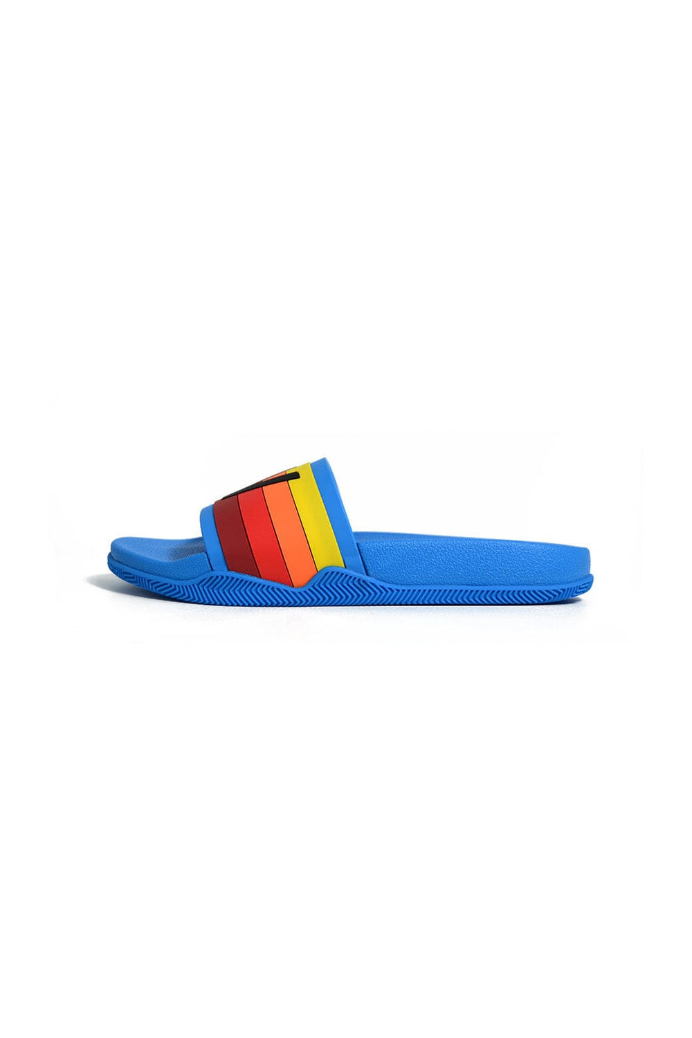 AVIATOR NATION LOGO RAINBOW 4 STRIPE SLIDES - OCEAN BLUE