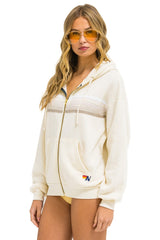 5 STRIPE RELAXED ZIP HOODIE - VINTAGE WHITE // WHITE // GREY