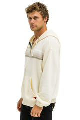 5 STRIPE RELAXED ZIP HOODIE - VINTAGE WHITE // WHITE // GREY