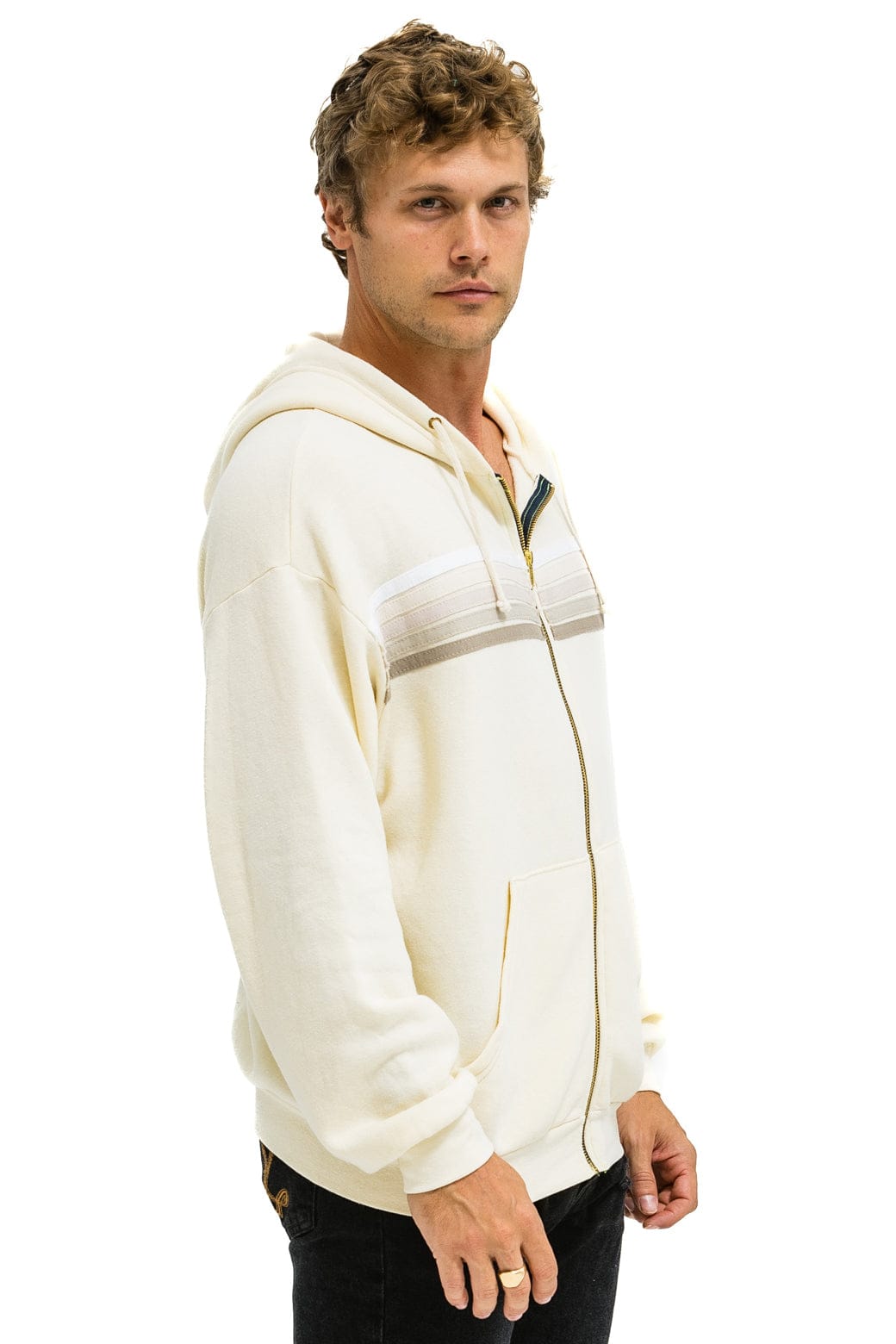 5 STRIPE RELAXED ZIP HOODIE - VINTAGE WHITE // WHITE // GREY