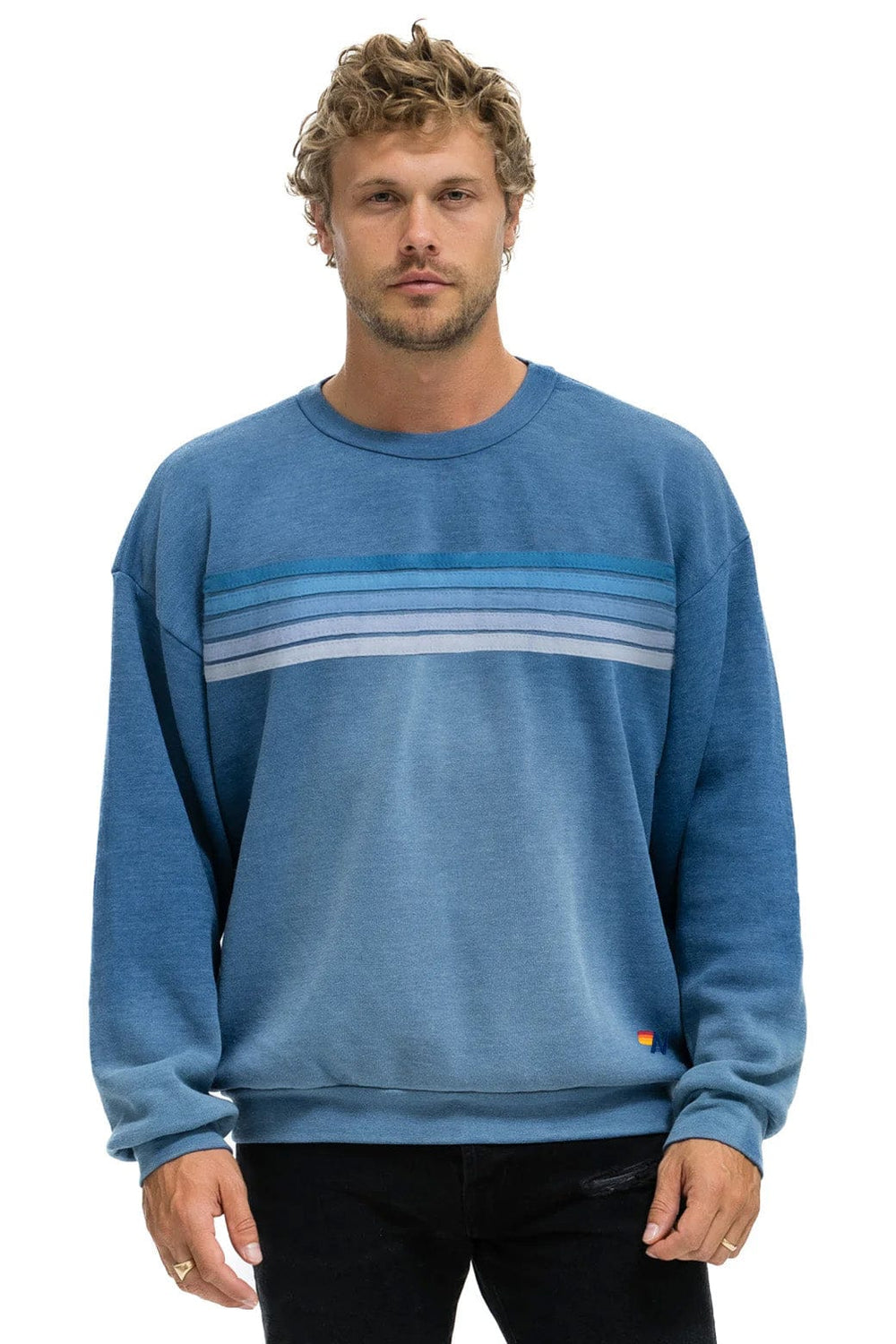 5 STRIPE RELAXED CREW SWEATSHIRT - FADED WATER