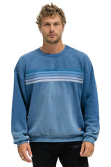 5 STRIPE RELAXED CREW SWEATSHIRT - FADED WATER