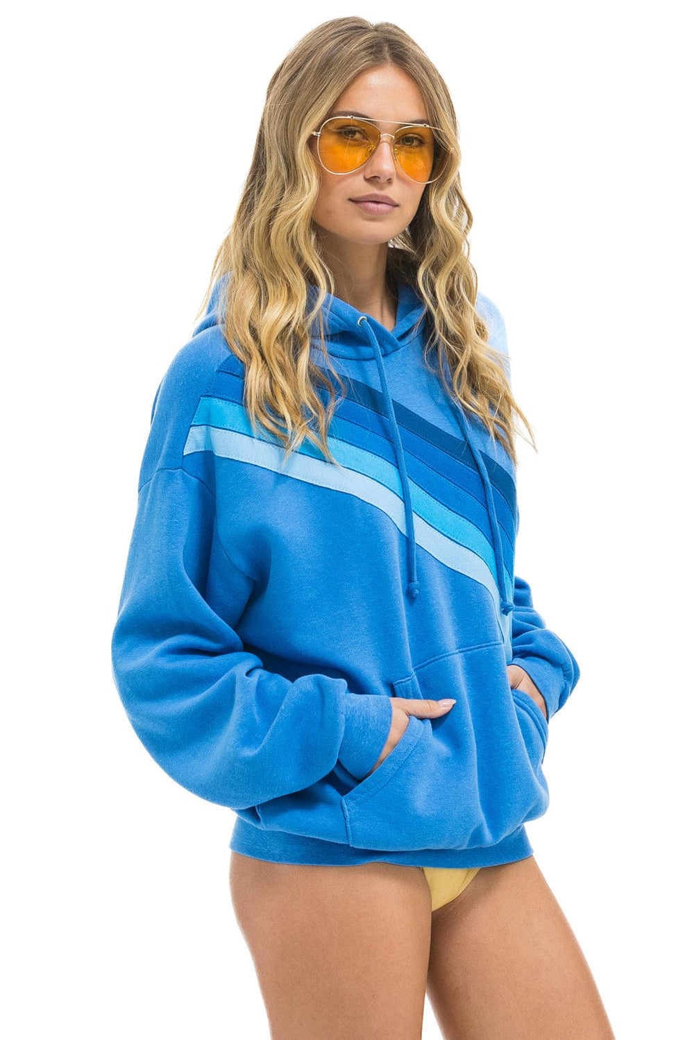 CROSS STRIPE RELAXED PULLOVER HOODIE - COBALT / BLUE