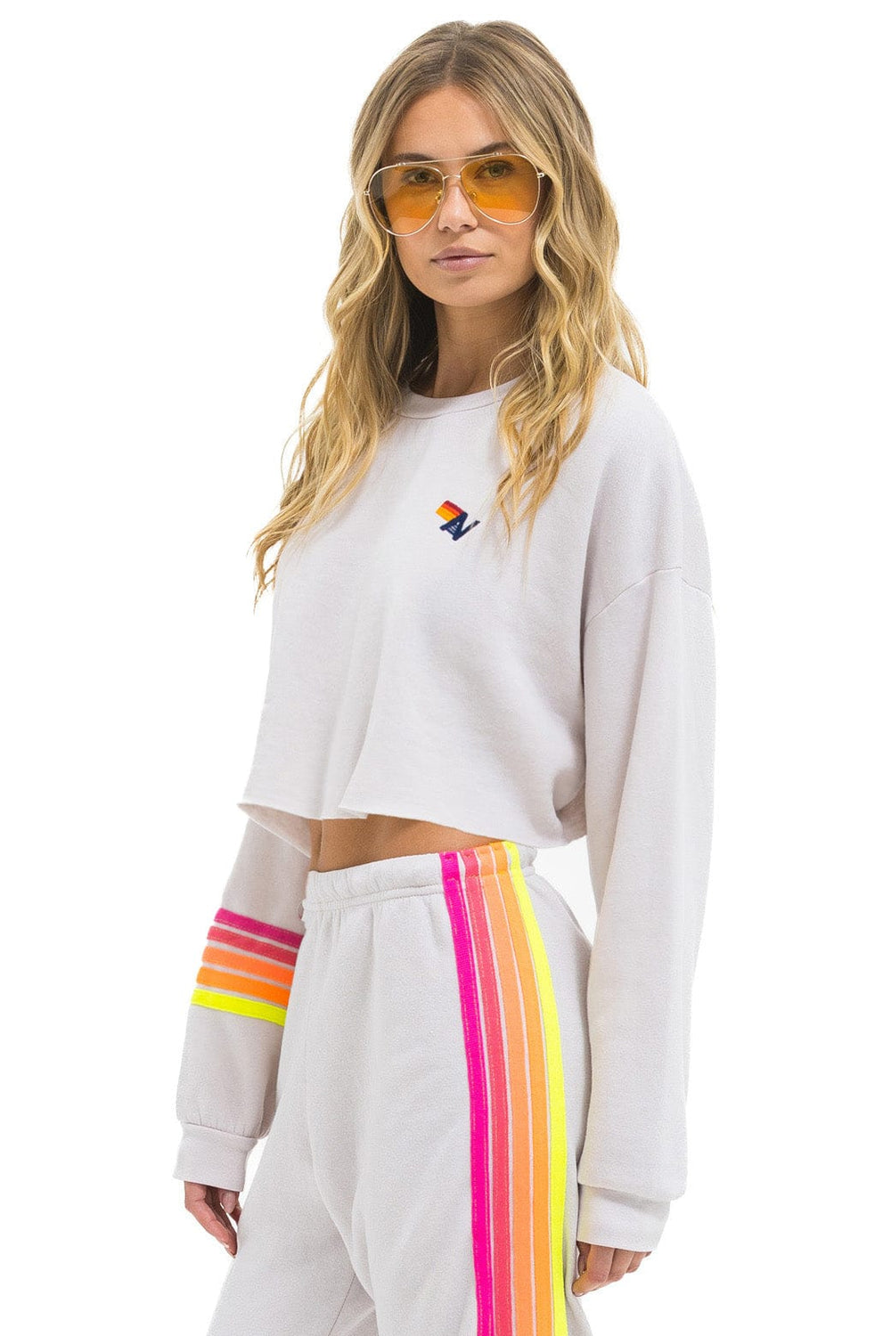 RUGBY STITCH CROPPED CREW SWEATSHIRT RELAXED - DOVE GREY // NEON