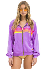 5 STRIPE RELAXED ZIP HOODIE - NEON PURPLE // NEON