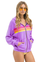 5 STRIPE RELAXED ZIP HOODIE - NEON PURPLE // NEON