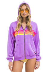 5 STRIPE RELAXED ZIP HOODIE - NEON PURPLE // NEON