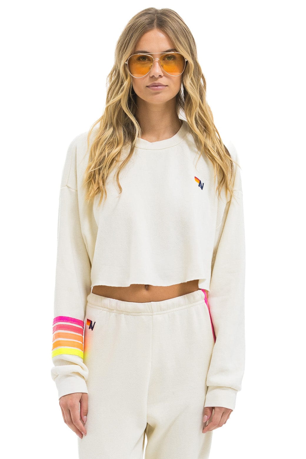 RUGBY STITCH CROPPED CREW SWEATSHIRT RELAXED - VINTAGE WHITE // NEON