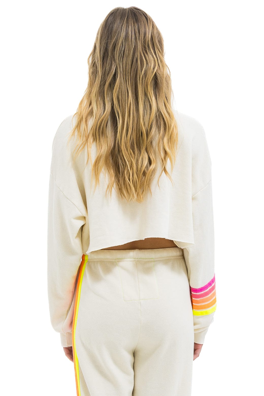 RUGBY STITCH CROPPED CREW SWEATSHIRT RELAXED - VINTAGE WHITE // NEON