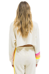 RUGBY STITCH CROPPED CREW SWEATSHIRT RELAXED - VINTAGE WHITE // NEON