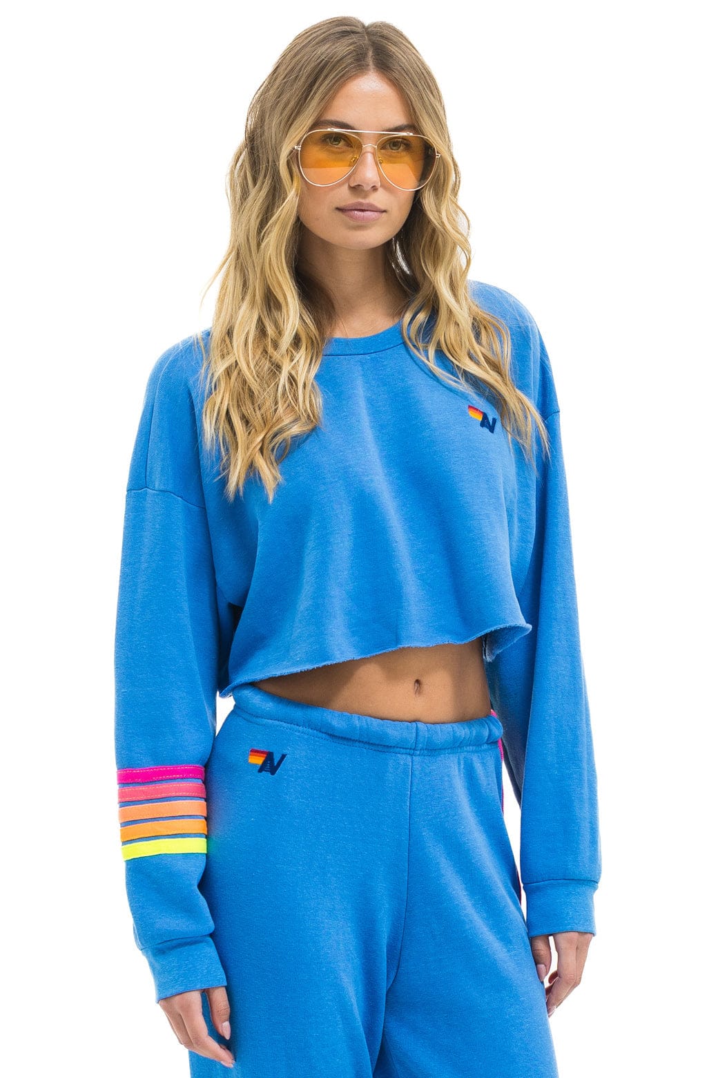 RUGBY STITCH CROPPED CREW SWEATSHIRT RELAXED - COBALT // NEON