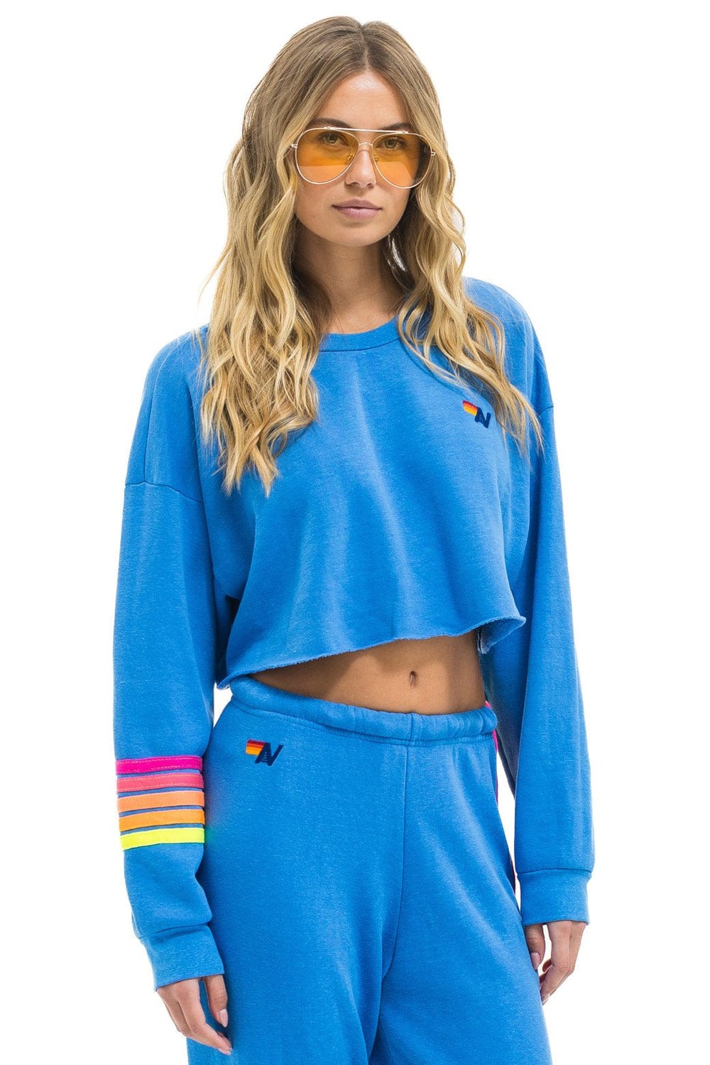 RUGBY STITCH CROPPED CREW SWEATSHIRT RELAXED - COBALT // NEON
