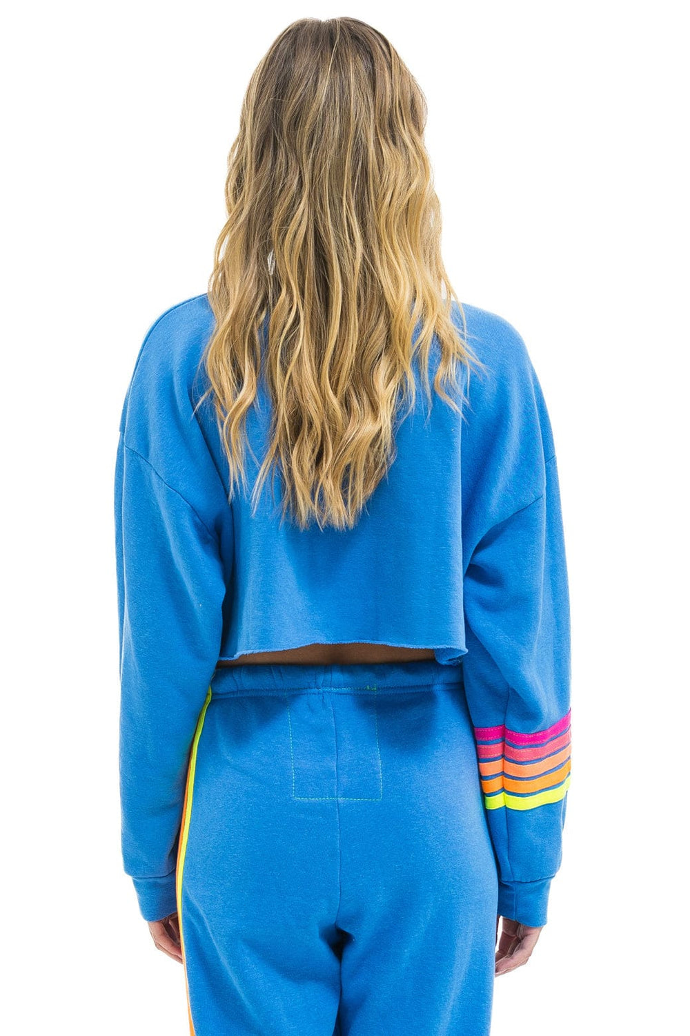 RUGBY STITCH CROPPED CREW SWEATSHIRT RELAXED - COBALT // NEON