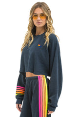 RUGBY STITCH CROPPED CREW SWEATSHIRT RELAXED - CHARCOAL // NEON
