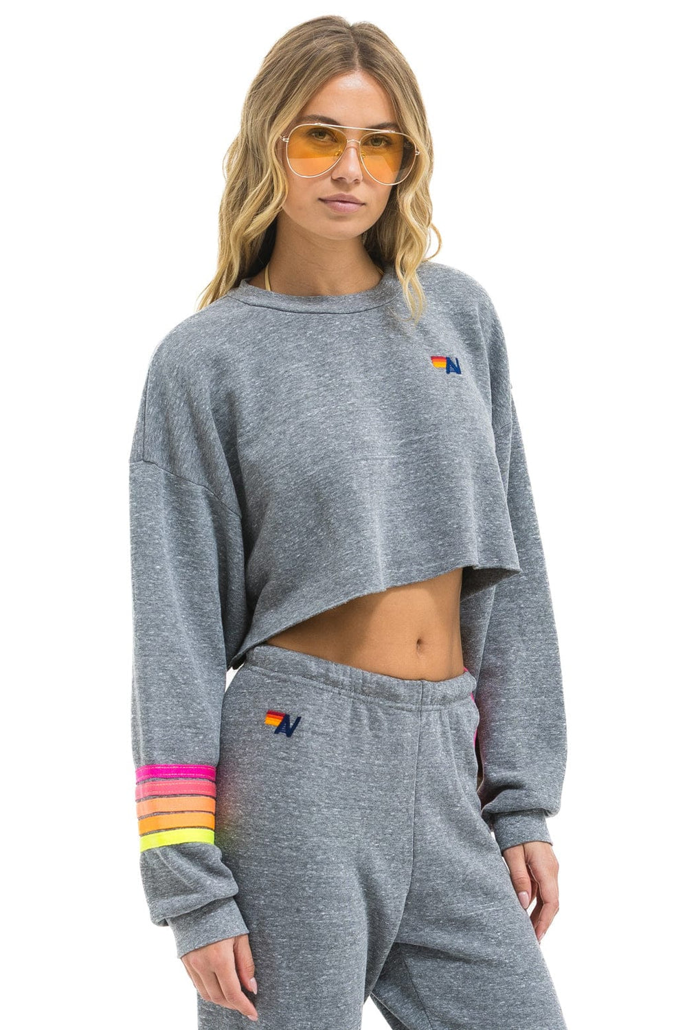RUGBY STITCH CROPPED CREW SWEATSHIRT RELAXED - HEATHER // NEON
