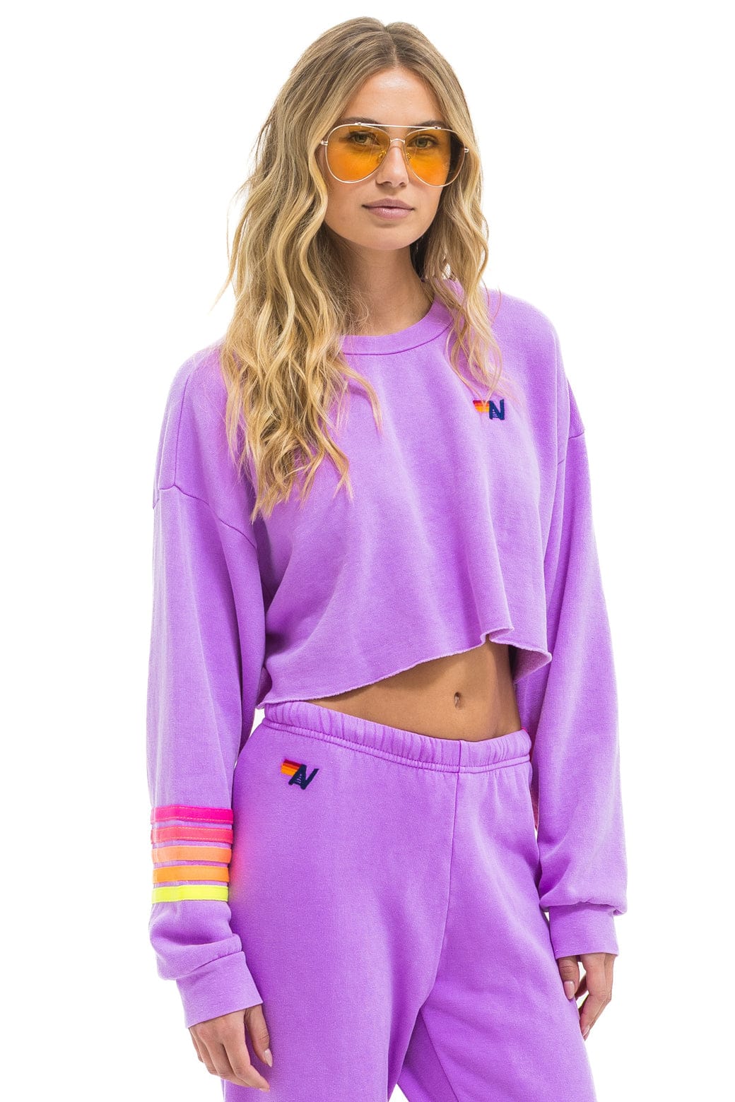 RUGBY STITCH CROPPED CREW SWEATSHIRT RELAXED - NEON PURPLE // NEON