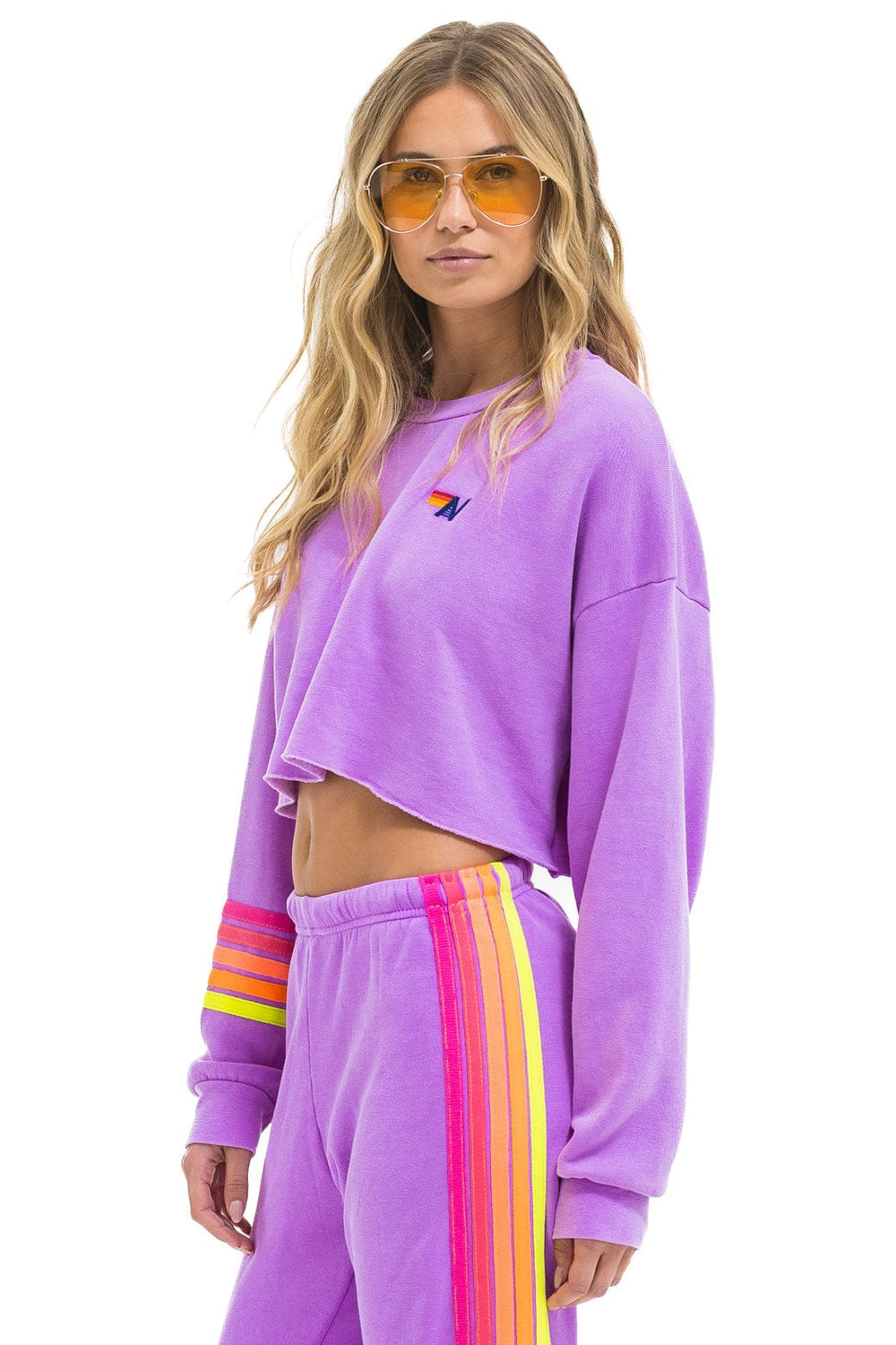 RUGBY STITCH CROPPED CREW SWEATSHIRT RELAXED - NEON PURPLE // NEON