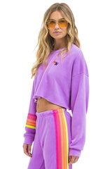 RUGBY STITCH CROPPED CREW SWEATSHIRT RELAXED - NEON PURPLE // NEON
