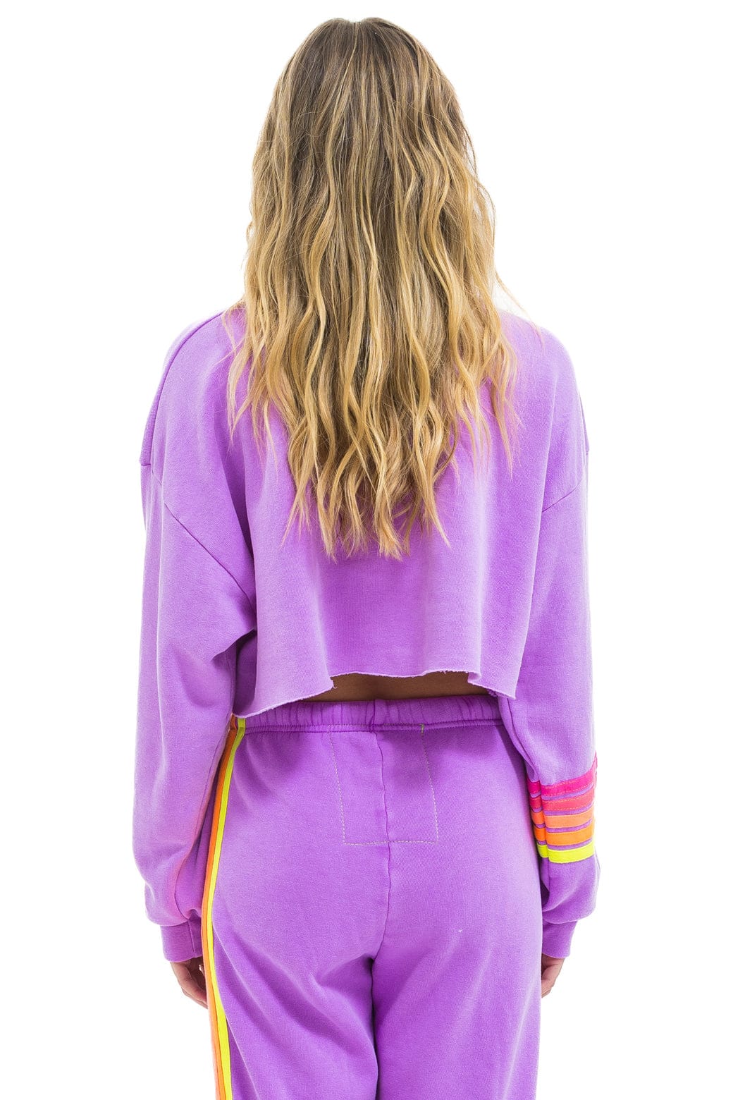 RUGBY STITCH CROPPED CREW SWEATSHIRT RELAXED - NEON PURPLE // NEON