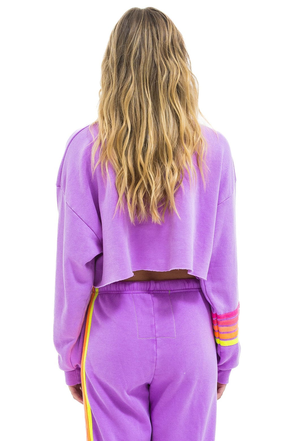 RUGBY STITCH CROPPED CREW SWEATSHIRT RELAXED - NEON PURPLE // NEON