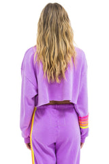 RUGBY STITCH CROPPED CREW SWEATSHIRT RELAXED - NEON PURPLE // NEON