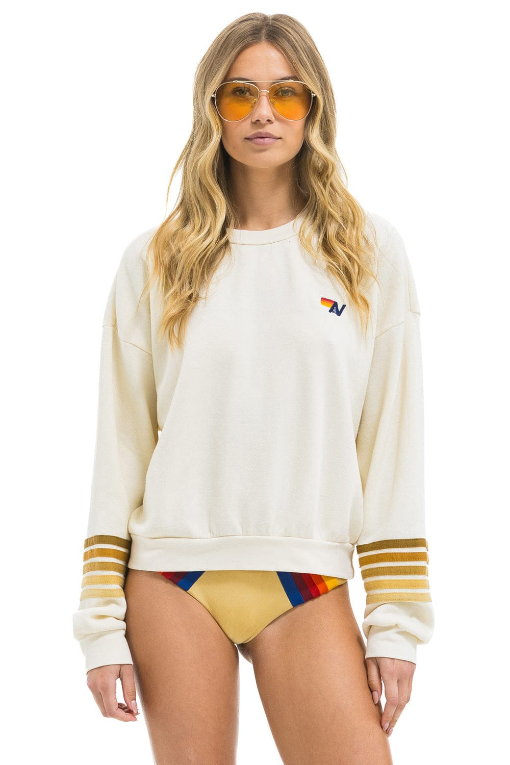 RUGBY STITCH 2 RELAXED CREW SWEATSHIRT - VINTAGE WHITE // BROWN