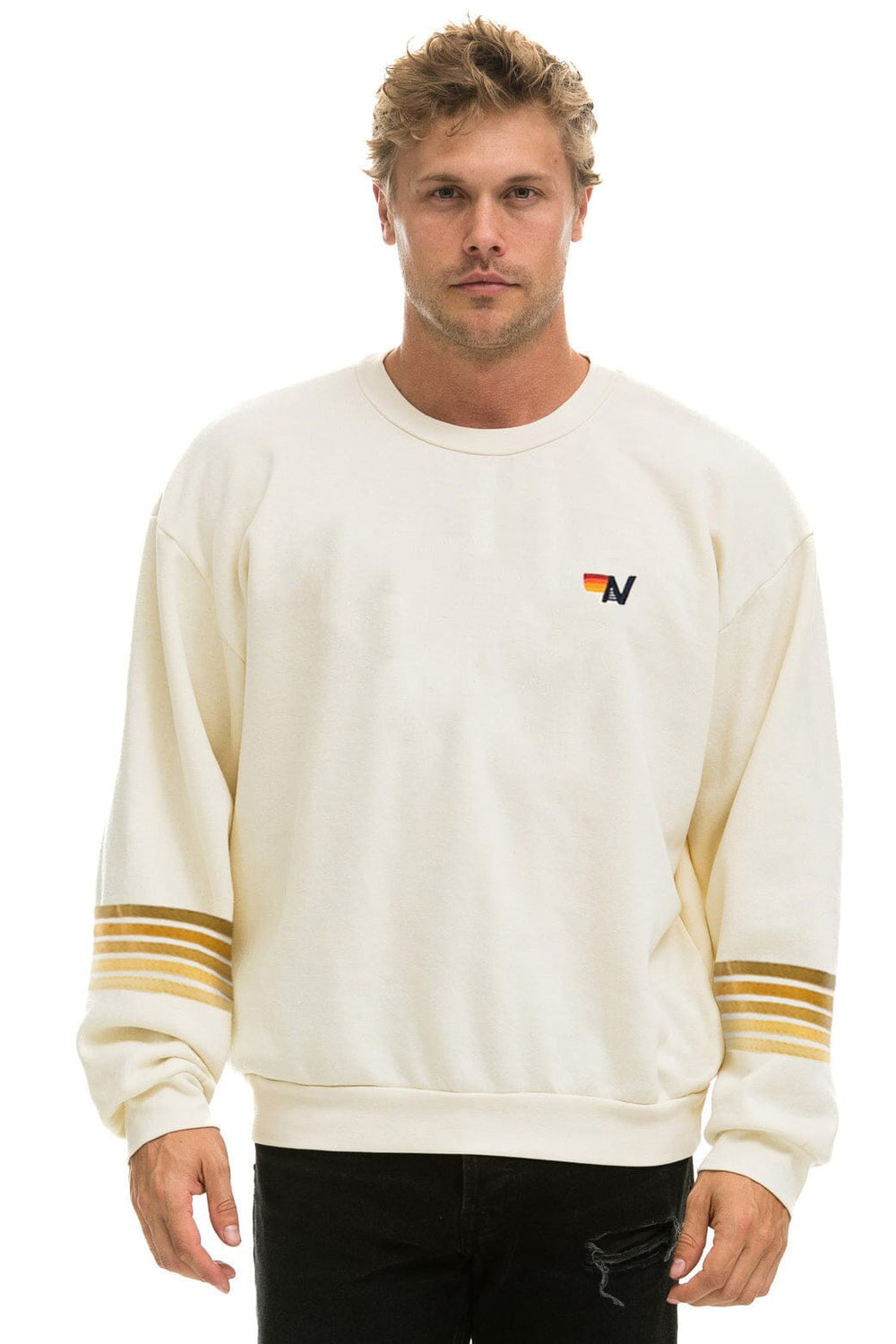 RUGBY STITCH 2 RELAXED CREW SWEATSHIRT - VINTAGE WHITE // BROWN