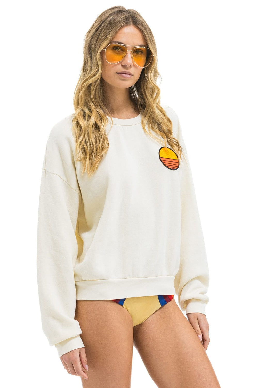 SUNSET PATCH RELAXED CREW SWEATSHIRT - VINTAGE WHITE