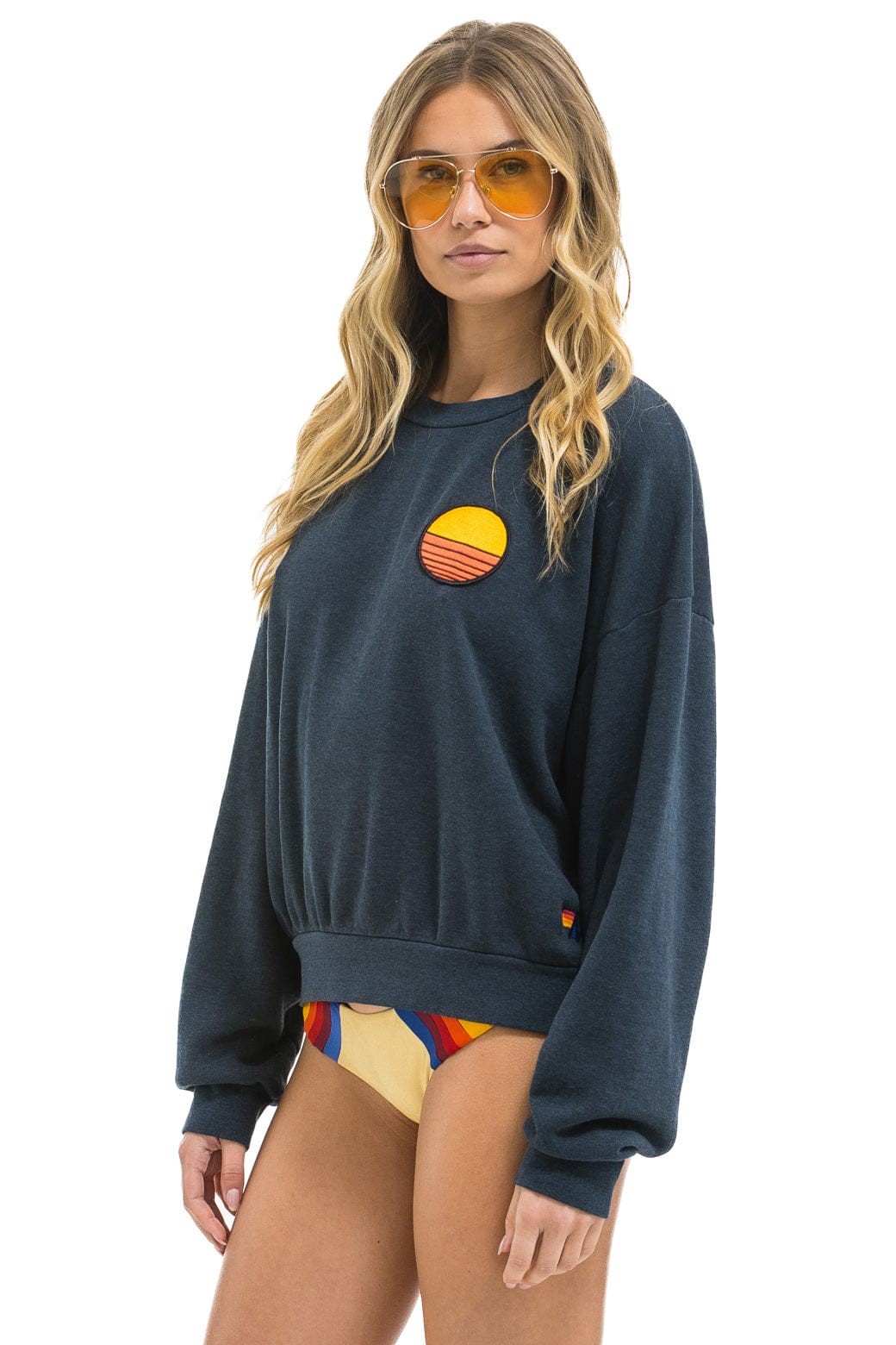 SUNSET PATCH RELAXED CREW SWEATSHIRT - CHARCOAL
