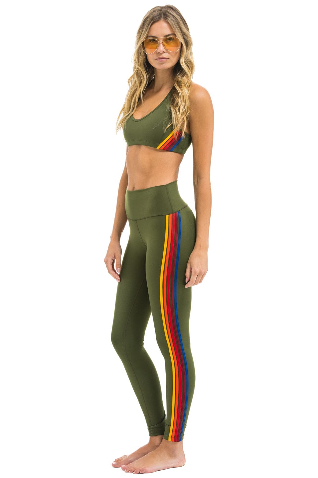 FULL LENGTH HI-RISE 5 STRIPE LEGGINGS - LEAF