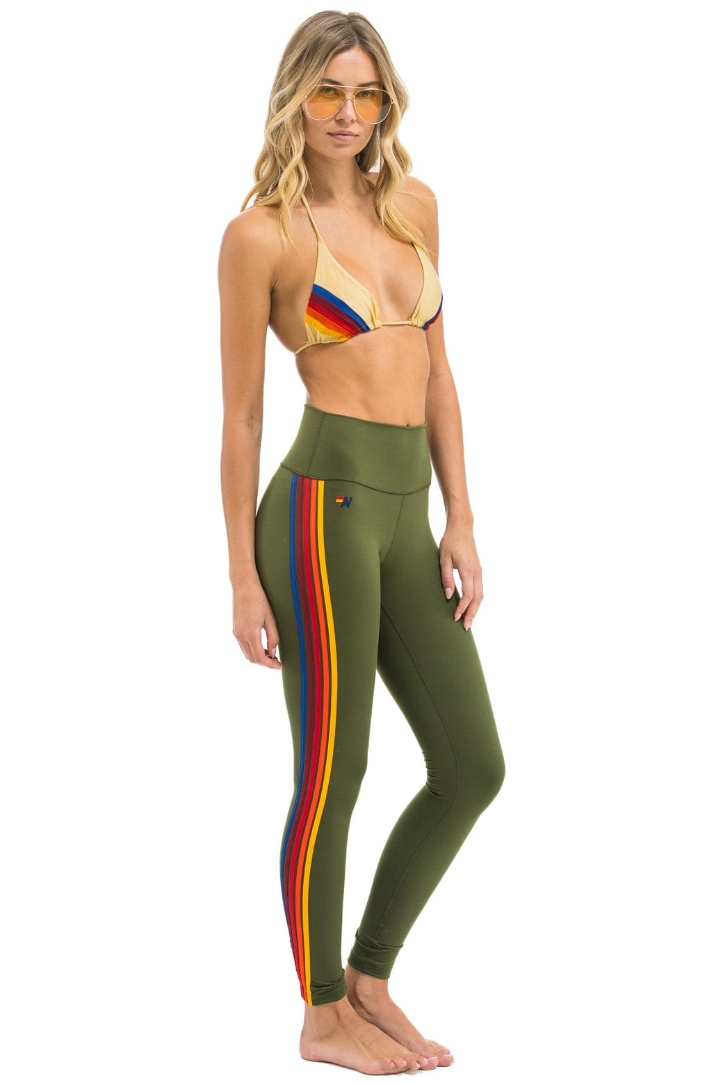 FULL LENGTH HI-RISE 5 STRIPE LEGGINGS - LEAF