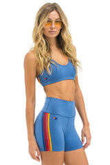 5 STRIPE RAINBOW 4 INCH HI-RISE BIKER SHORT - DUSTY BLUE