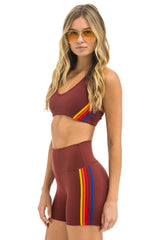 5 STRIPE RAINBOW 4 INCH HI-RISE BIKER SHORT - BRICK